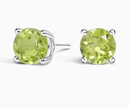 6mm Peridot Round Stud Earrings - Solid Sterling Silver - August Birthstone - $39.50