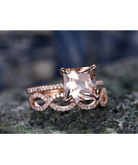 2.3ct Princess Morganite &amp; Diamond 14k Rose Gold Finish Bridal Wedding R... - $137.03 CAD