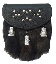 Scottish Kilt Black Rabbit Semi Dress Sporran Big Lion Design Tassels - $1,670.59 MXN
