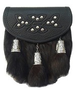 Scottish Kilt Black Rabbit Semi Dress Sporran Big Lion Design Tassels - $1,676.69 MXN