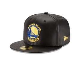 NBA Golden State Warriors Men&#39;s Faux Leather 59FIFTY Fitted Cap, 7.125, Black - £33.81 GBP