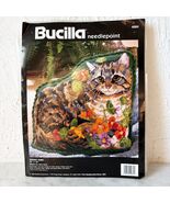 Bucilla Garden Tabby Cat Needlepoint Kit 13&quot; x 10&quot; Pillow Cover Vintage ... - $692.67 MXN