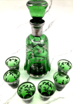 VTG Murano G. Giacobbe Italian Emerald Green Glass Decanter 6 Glasses Ve... - €183,58 EUR