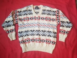 vintage Wilker works knit wool men sweater intarsia made in Scotland XL - $57.42