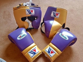 Winning Boxing Gear Set Purple Gold | Gloves Headguard Groin Guard Pro T... - $300.00