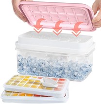 Silicone Ice Cube Tray with Lid and Bin for Freezer, 56 Nugget Ice Tray   (Pink) - £7.78 GBP