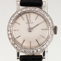 OMEGA 18k or Blanc Femmes Manuelle Montre Avec Diamants Biseau #484 - $2,574.04