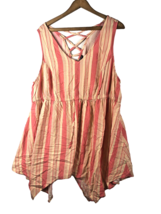 Torrid Size 2 Mini Dress Tunic Popover Pink Beige Stripe Handkerchief He... - $529.21 MXN