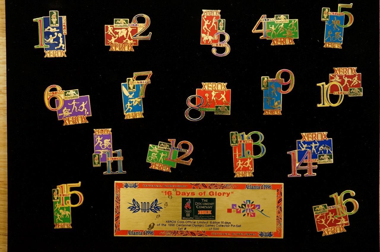1996 Atlanta 16 Days of Glory Set XEROX LE /500 Olympics Lot Souvenir Pins - $54.44