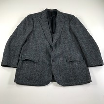 Vintage Palm Beach Blazer Mens 46 Gray Blue Tweed Pure New Wool Two Buttons - $37.04