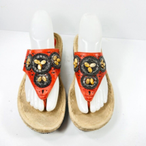 Clarks Artisan 8.5 Sandals Thong Flip Flop Beaded Orange Leather 60739 Toe Shoe - £35.96 GBP