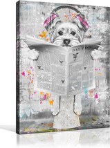 Dog Wall Art for Bathroom Funny Animal Canvas Print Painting for Bedroom Black a - £29.07 GBP
