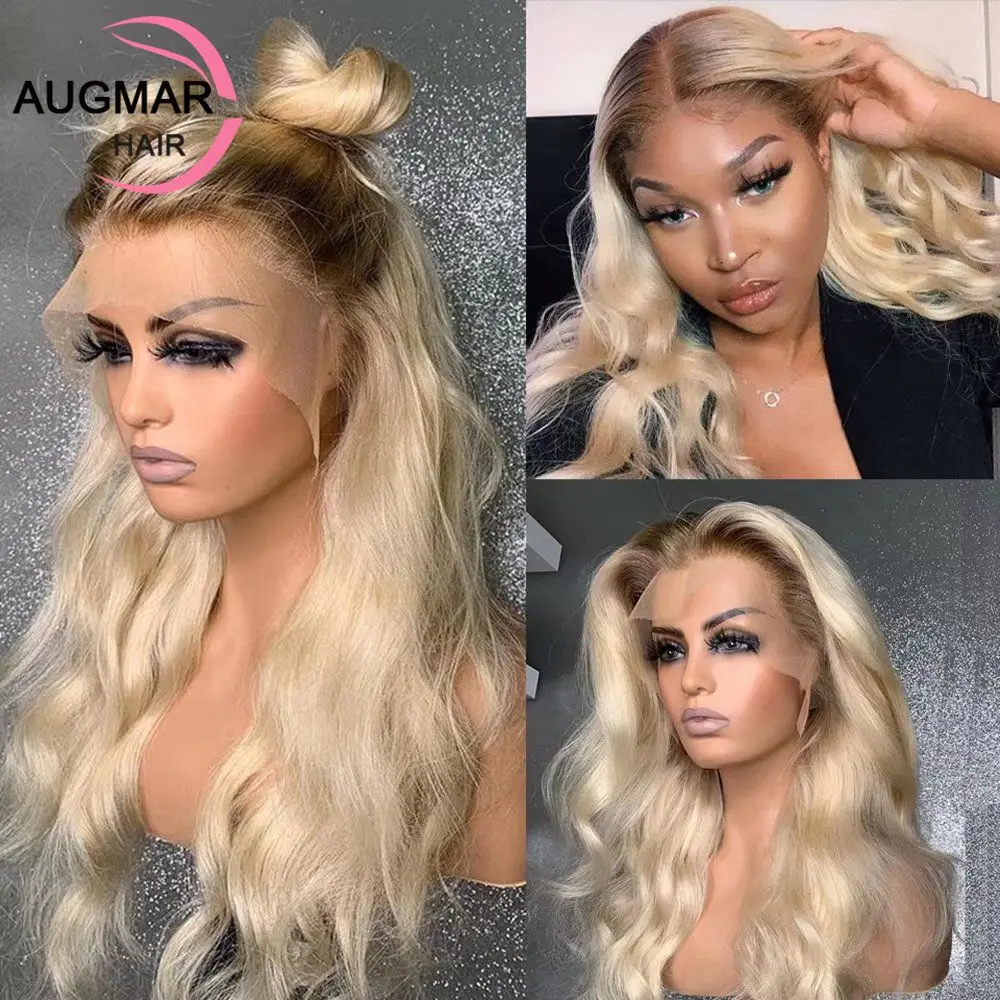 4T 613 Ombre Lace Front Human Hair Wigs Preplucked 13x4 Blonde Body Wave La - £97.79 GBP+