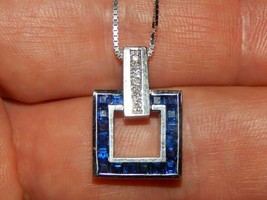 Sapphire Engagement Square Pendant W/O Chain 2Ct Diamond 14K White Gold Plated - £93.67 GBP