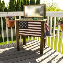 Americana USA Flag 57 Quart Party Cooler Wooden Outdoor Drink Ice Chest ... - £275.41 GBP