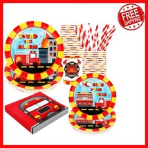 Firetruck Birthday Party Supplies Set for 24 Guests - Complete Disposabl... - $669.77 MXN