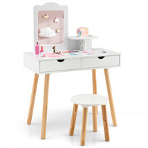 Kid Vanity Table Chair Set with Mirror and 2 Large Storage Drawers-White - $160.71