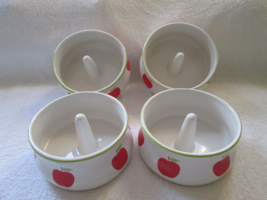Four 4 1/2&quot; apple bakers, ceramic, red apple design 2&quot; tall - £19.54 GBP