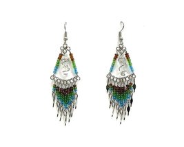 Wire Wrapped Clear Quartz Crystal Seed Bead Chandelier Long Beaded Dangle Earrin - £11.86 GBP