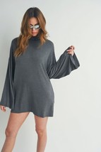 Women&#39;s Charcoal Grey Bell Sleeve Turtle Neck Dress (L) - £22.03 GBP