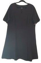 Liz Claiborne Black Dress Short Sleeve ALine Rib Knit Split Neck Pullover Sz24W - £19.32 GBP