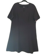 Liz Claiborne Black Dress Short Sleeve ALine Rib Knit Split Neck Pullove... - $34.24 CAD