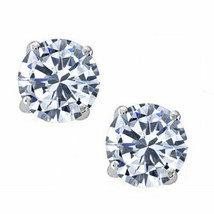 14K White Gold 3.00CT 7MM White Sapphire Round Stud w/ Screw Back Earrings - £160.90 GBP