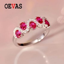 100% 925 Sterling Silver Ruby Row Ring Semi-light Luxury Ring For Women Sparking - £52.41 GBP