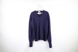 Vintage 70s Streetwear Mens Medium Distressed Blank Wool Knit V-Neck Sweater - £31.15 GBP