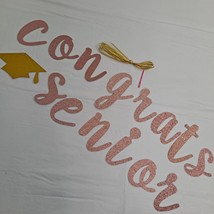 Congrats Senior Graduation Banner Pink Glitter Mortar Board - £9.30 GBP