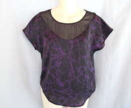 Kensie top blouse semi-sheer X Small   black purple floral cap sleeves - £8.22 GBP