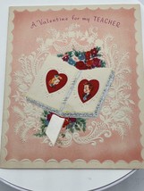 Valentines Day Vintage Embossed Greeting Card for Teacher Children &amp; Hearts - £3.77 GBP