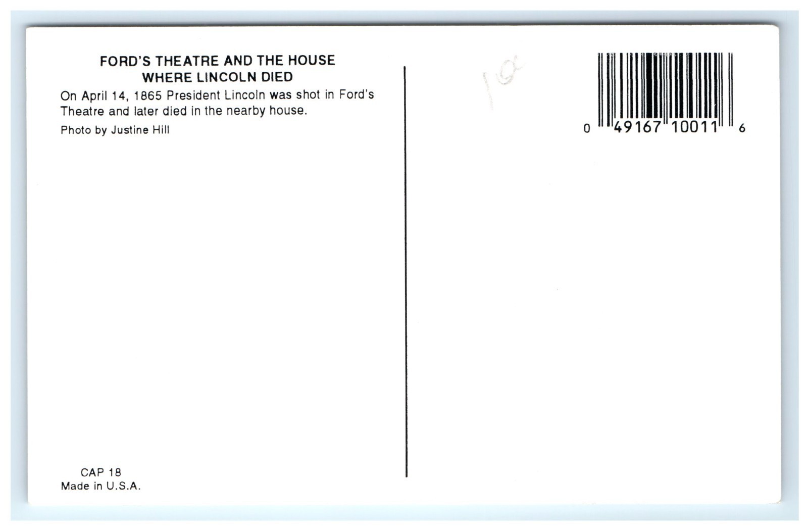 Fords Theatre House Where Lincoln Died Washington DC Exterior Postcard Item image 2