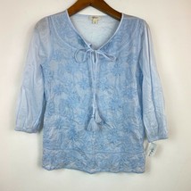 Style &amp; Co Womens S Light Blue Split Neck Cotton Embroidered Peasant Blouse NWT - £16.61 GBP