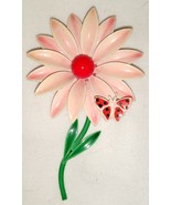 Daisy Flower with Butterfly Brooch Vintage 1960s - $10.00