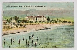 Santa Barbara California Barhing in the Pacific Jan 1st Potter Hotel Postcard K1 - £14.90 GBP