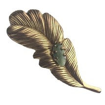 Vintage Leaf with Stone Brooch Pin - £7.95 GBP