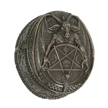 Baphomet With Inverted Pentagram Bronze Finished Round Trinket Box - £37.25 GBP