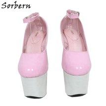 Pink Ankle Strap 17Cm Women Pumps Platform Ladies Shoes Platform White H... - $186.02