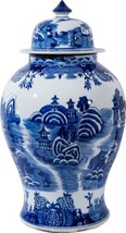 Temple Jar Vase Mountain Pagoda Large White Blue Ceramic Hand-Craft - £462.82 GBP