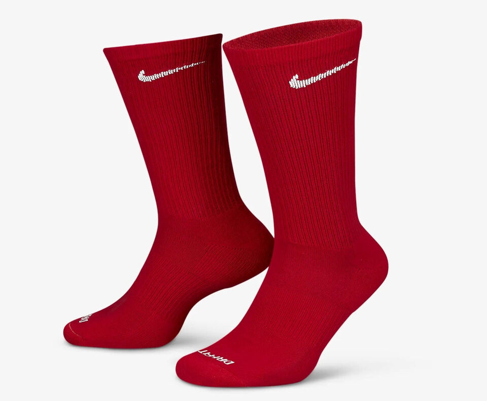 2 PAIR NIKE EVERYDAY PLUS Performance Cushion Crew Socks RED WHITE WOMEN... - $25.53