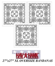 3 Hav-A-Hank Xl Big Over Size White Paisley 27&quot;BANDANA Head Wrap Face Mask Scarf - £15.65 GBP