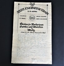 WW I 6th Engineer Batalion Citation Meritorious Service and Devotion Ephemera - £79.23 GBP
