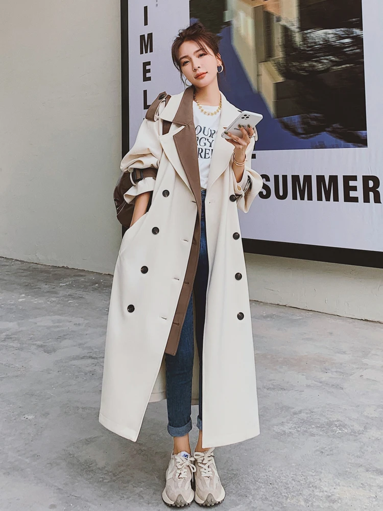 LANMREM New Fashion Women Trench Long Double-Breasted Lady Color Block C... - $450.13