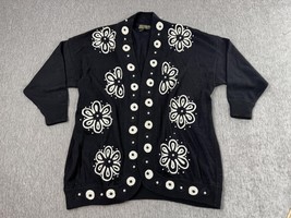 Maurada Cardigan Sweater Womens 3X Plus Black Open Front Floral Beaded A... - $456.14 MXN