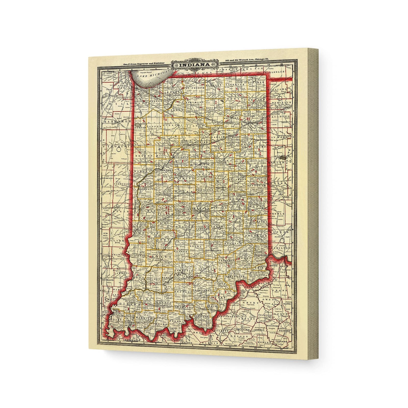 HISTORIX Vintage 1888 Indiana Map Poster Canvas Art - 18x24x1.5 Inch Can... - £191.06 GBP+