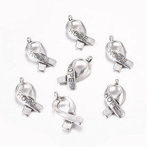 Cancer Awareness Charms Hope Ribbon Pendants Antiqued Silver Fundraising 10 - £1.53 GBP