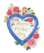 34 inch HAPPY MOTHER&#39;S DAY PAINTED FLORALS HEART mylar foil balloon - $166.69 MXN