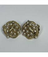 VINTAGE Signed CORO Gold Tone Faux Pearl Floral Clip on Earrings Costume... - $20.15