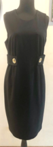 Cache Day Event Dress New Lined Stretch LBD Pleated Front 2 Gold Buttons... - $49.99